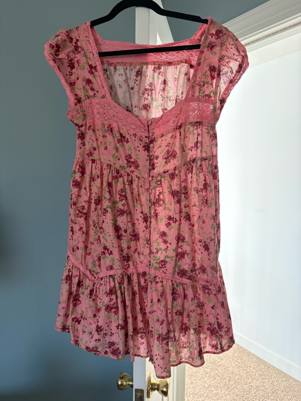 Free People Pink Floral Lace-Trim Mini Dress